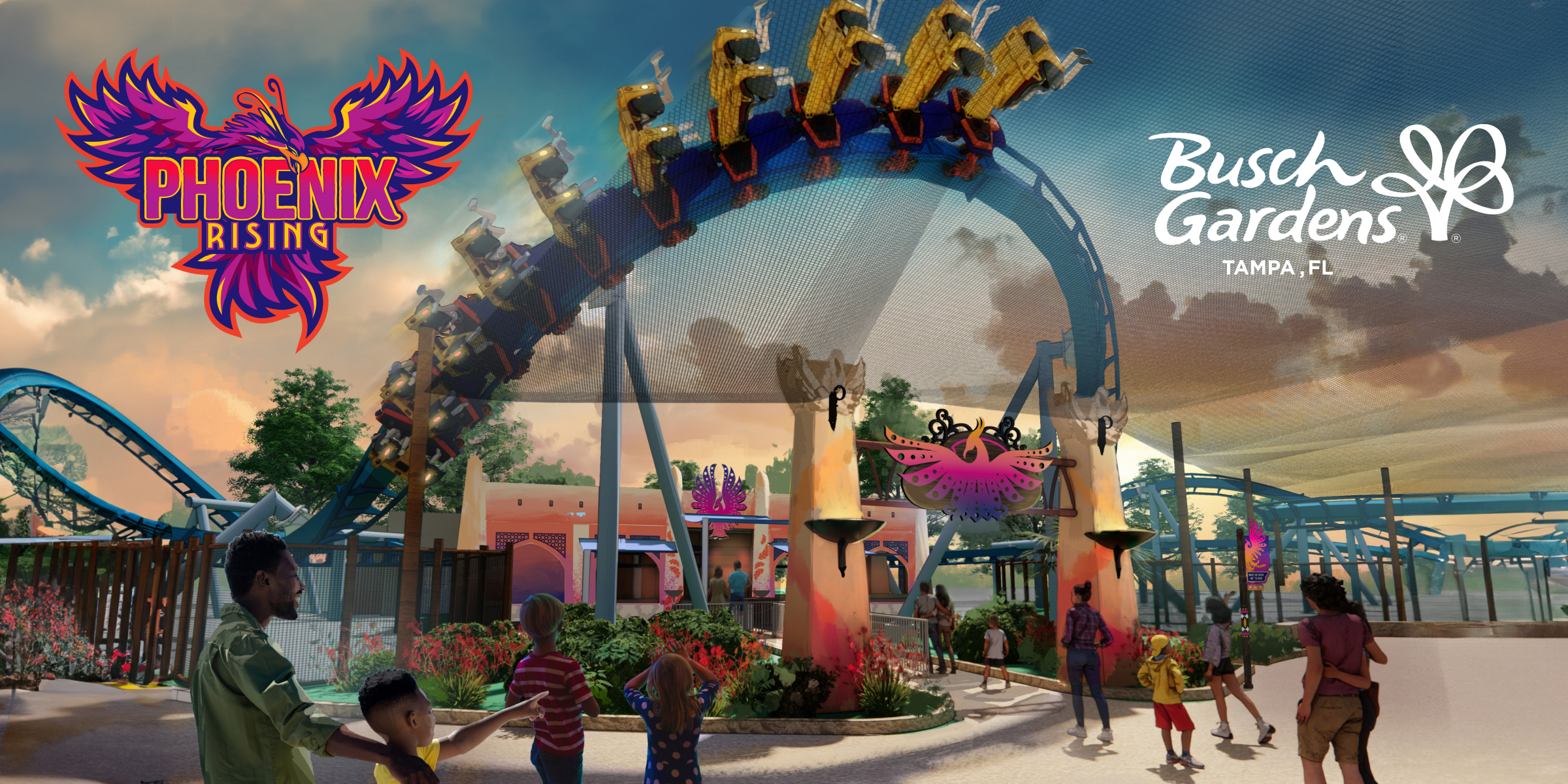 Phoenix Rising, ALL-NEW family-friendly suspended roller coaster coming to Busch Gardens Tampa Bay.