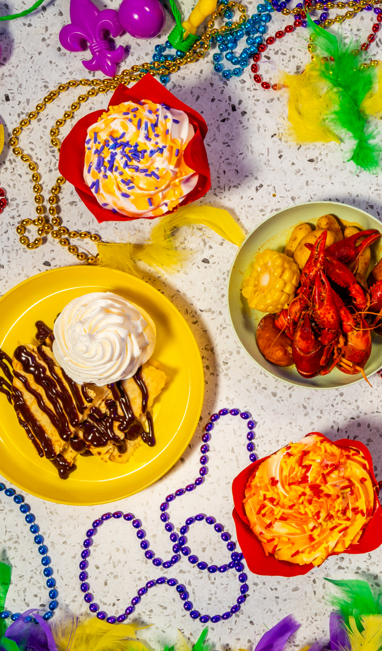 Mardi Gras-inspired offerings like Crawfish etouffee at Busch Gardens Tampa Bay Mardi Gras.