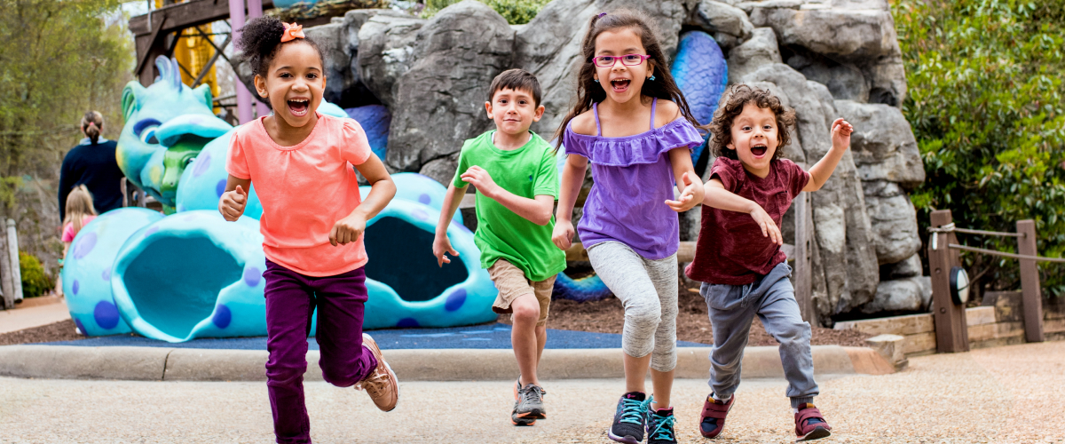 Children running through Land of Dragons at Busch Gardens Williamsburg