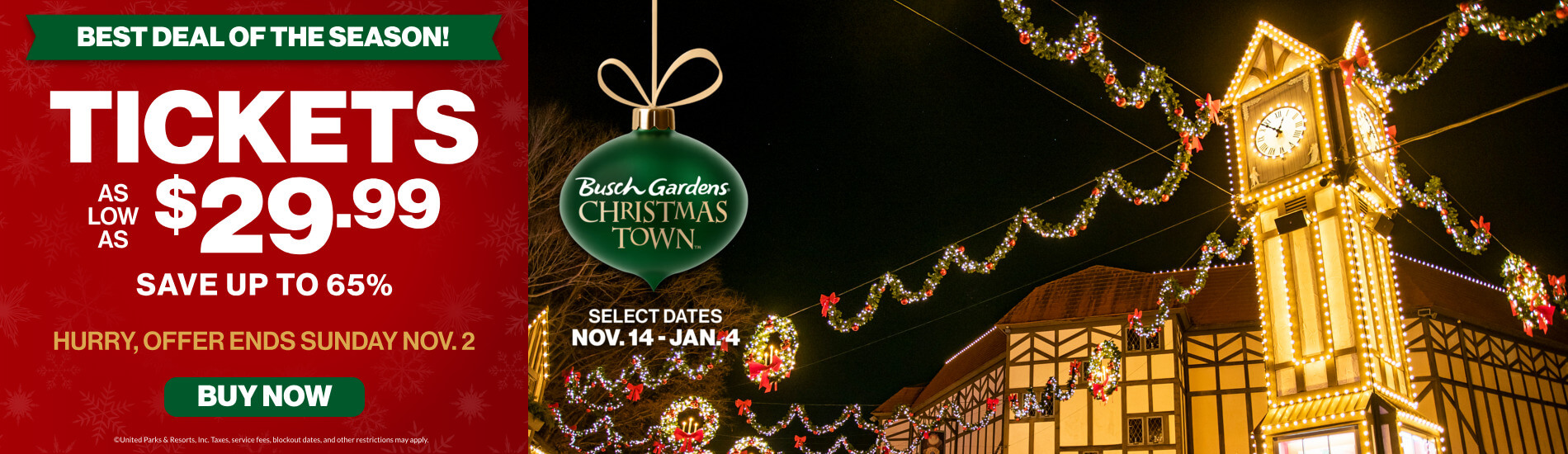 Best Deal of the Season! Tickets as low as $29.99! Save up to 65% on Tickets!