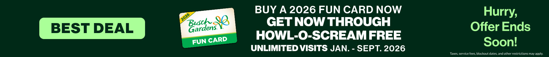 Busch Gardens Williamsburg Fun Card Sale