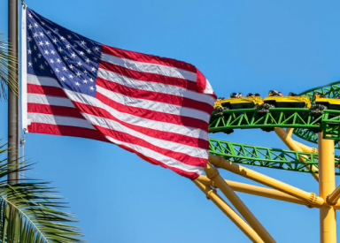 American Flag in front of Cheetah Hunt at Busch Gardens Tampa Bay