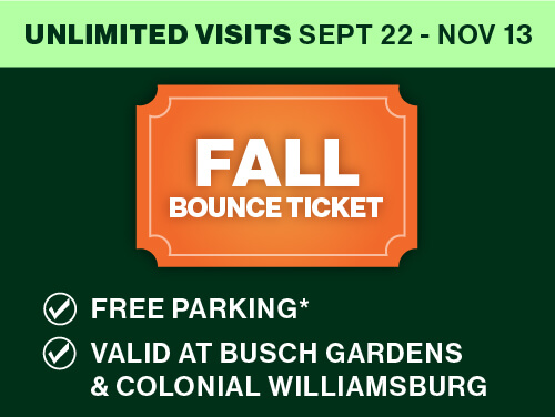 Busch Gardens & Colonial Williamsburg Fall Bounce Ticket